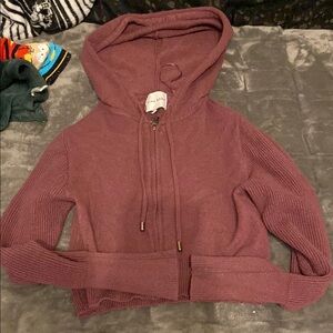 Purple Hooded Zip-Up Sweater
